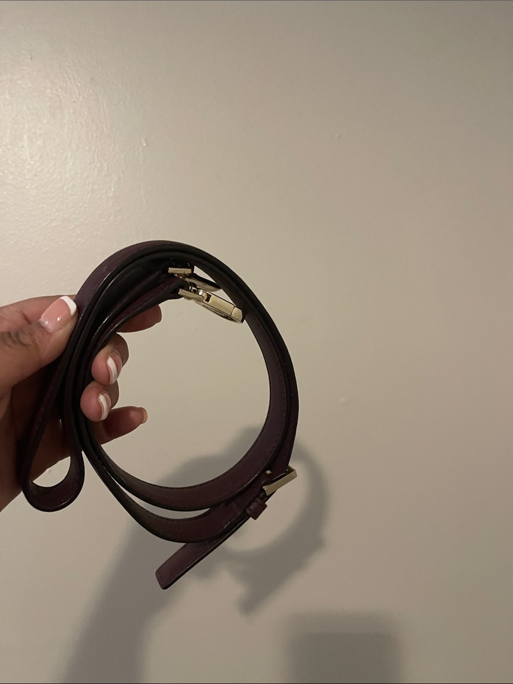Leather burgundy Crossbody Strap with gold Hardware
